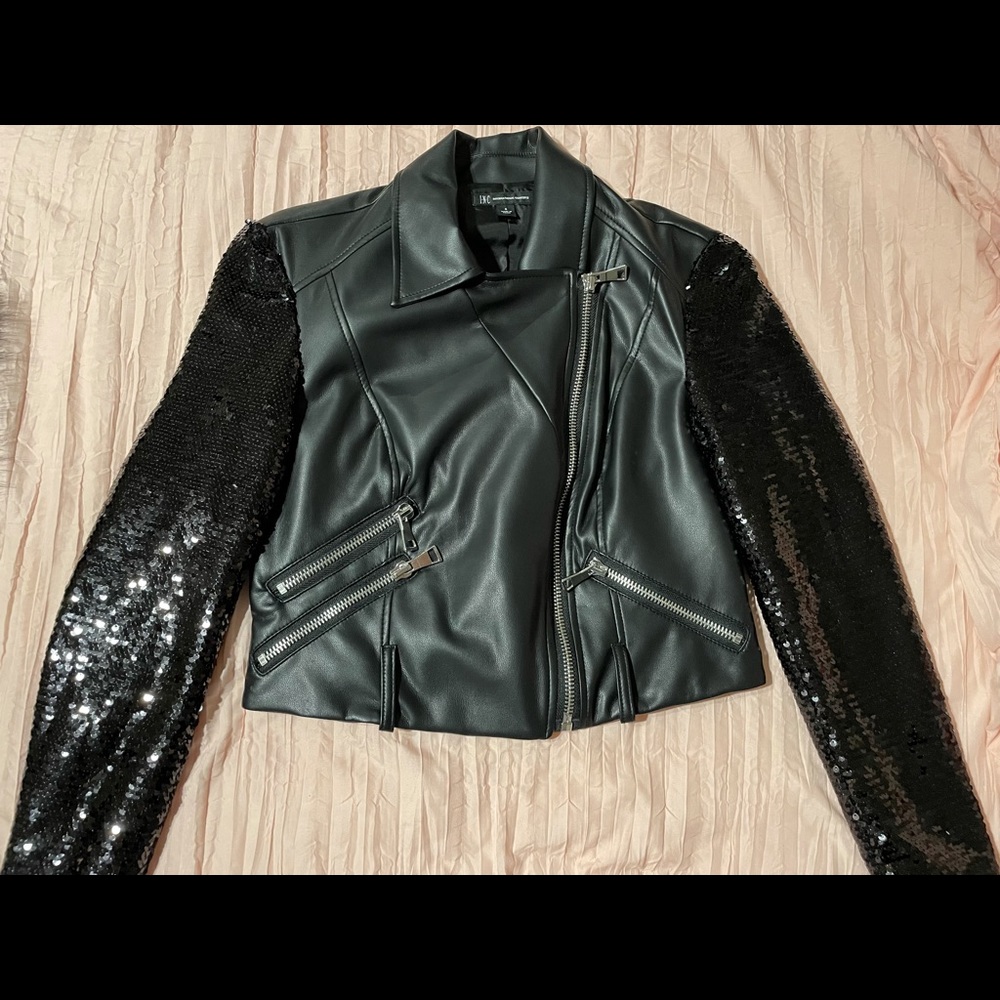 Black leather jacket, size small. - Picture 1 of 5